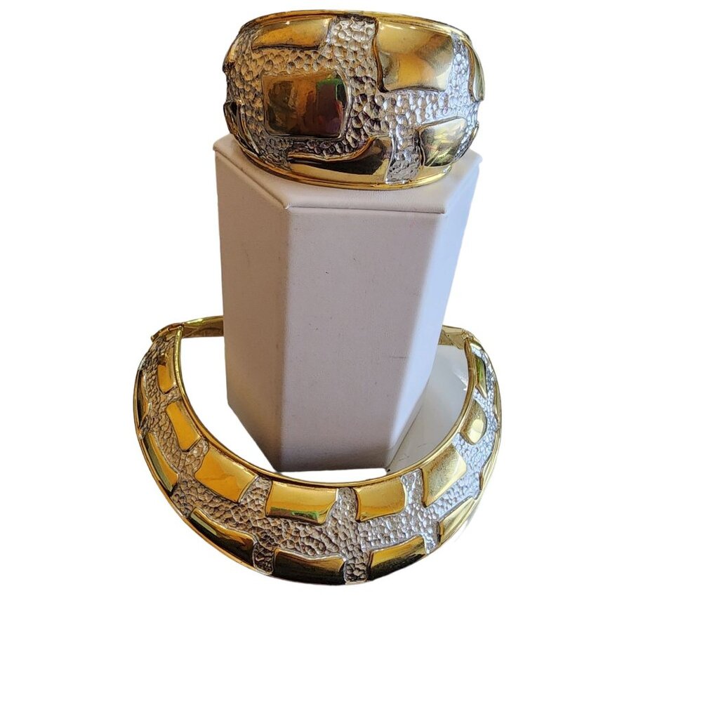 Vintage Signed Rare Valentino GARAVANI 2 Tone Modernist Necklace Bracelet Set